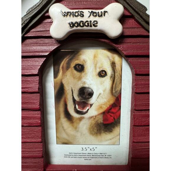 NIB Kohls 3.5"x5" Who's Your Doggie Picture Frame Red Doghouse With Bone Detail - Picture 1 of 6